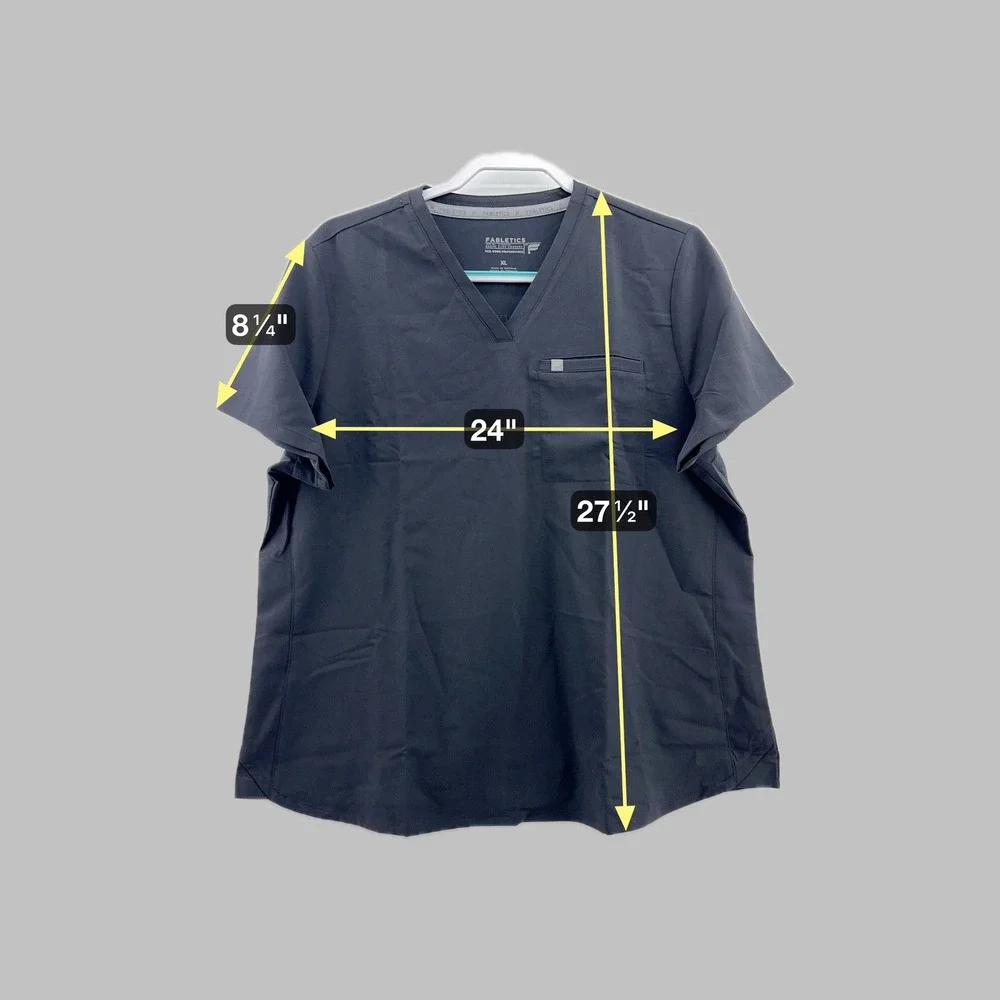 Fabletics XL Black V Neck Scrub Top Feel‎ Good Performance Short Sleeve Pocket